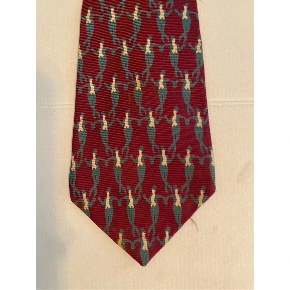 Paul Fredrick Mens Silk Necktie Burgundy Novelty Dancing Figures Pattern USA